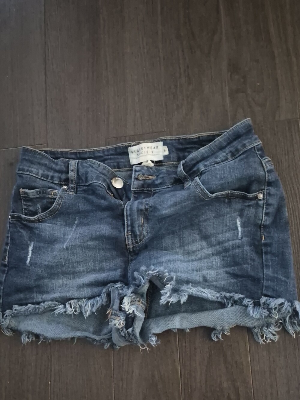 Streetwear Society Dark Blue Distressed Denim Cutoff Shorts